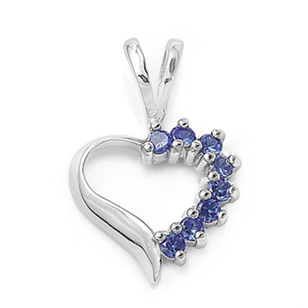 Sterling Silver Filigree Promise Heart Love Blue Simulated Sapphire Pendant