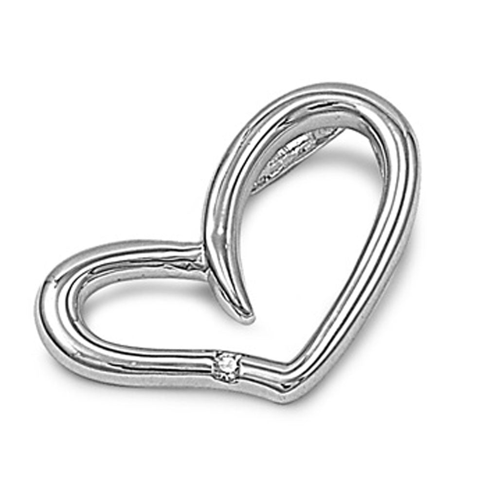 Sterling Silver High Polish Promise Heart Slider Pendant Clear Simulated CZ