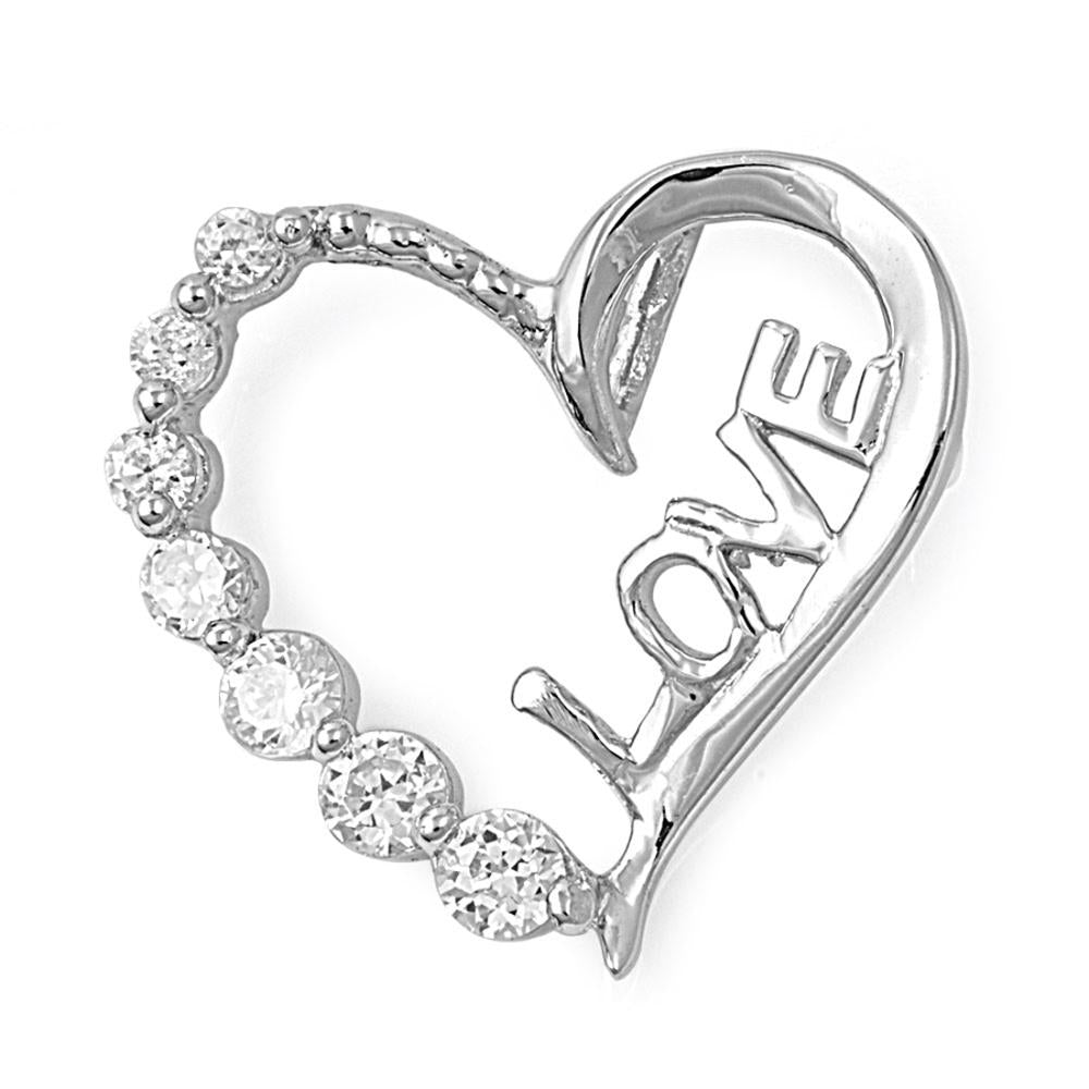 Sterling Silver Promise Ornate Studded Love Heart Pendant Clear Simulated CZ