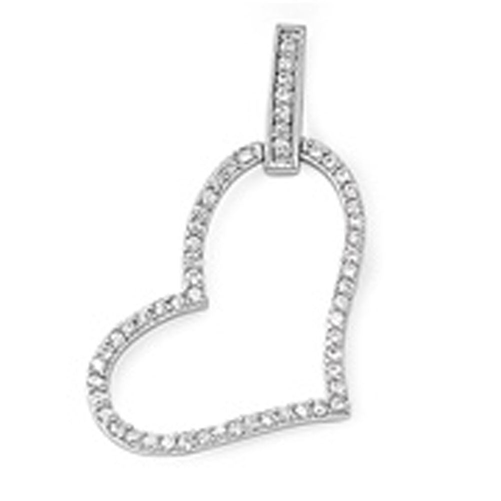 Sterling Silver Outline Studded Promise Heart Pendant Clear Simulated CZ Charm