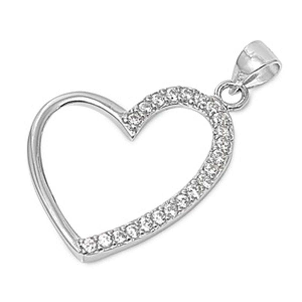 High Polish Promise Heart Pendant Clear CZ .925 Sterling Silver Charm