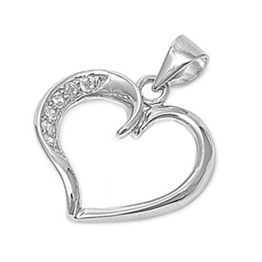 Sterling Silver High Polish Filigree Swirl Heart Clear CZ Pendant