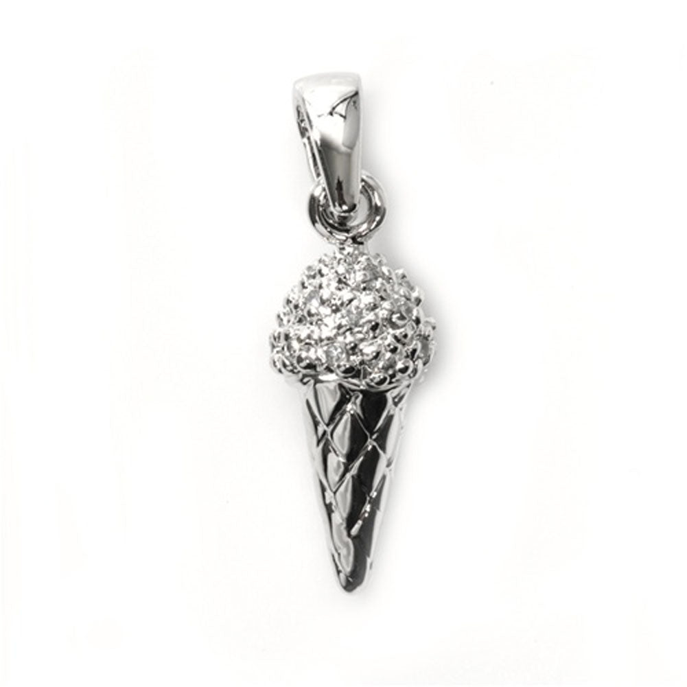Studded Ice Cream Cone Pendant Clear CZ .925 Sterling Silver Charm