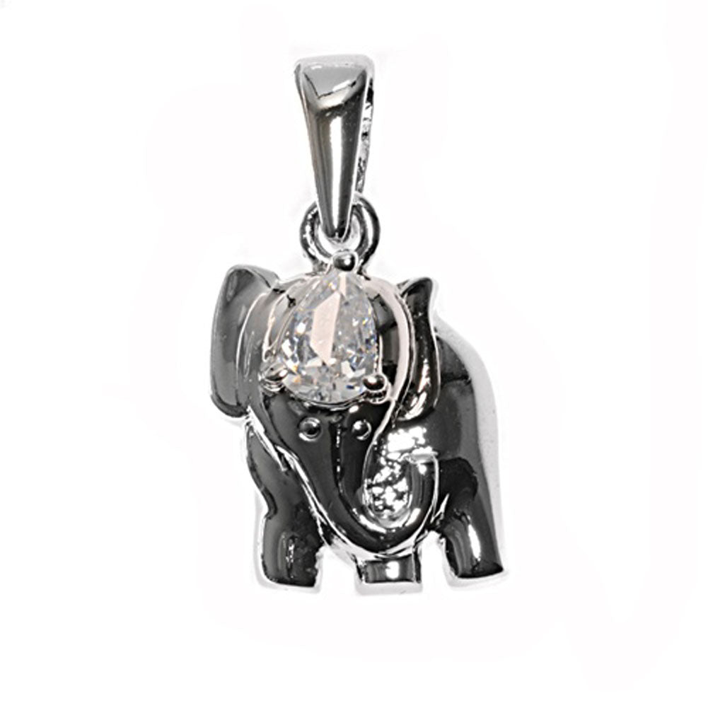 Cute Studded Elephant Pendant Clear CZ .925 Sterling Silver Charm