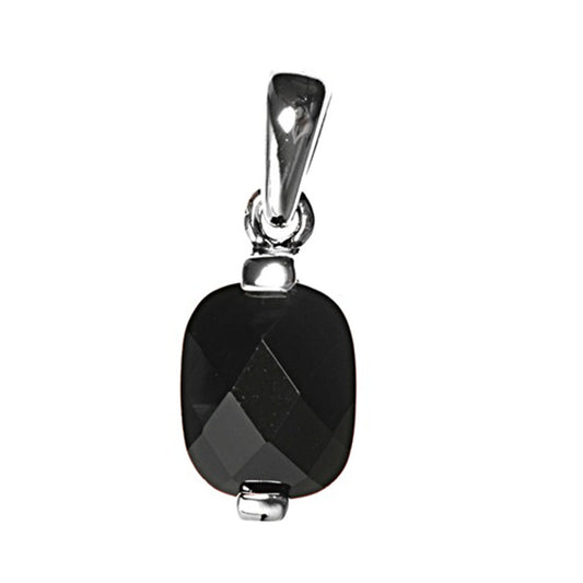 Bold Rounded Rectangle Pendant Black CZ .925 Sterling Silver Charm