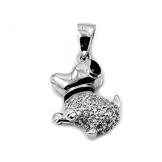 Studded Cute Dog Pendant Clear Simulated CZ .925 Sterling Silver Pet Charm