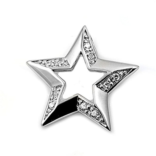 Sterling Silver Cutout High Polish Studded Star Pendant Clear CZ Charm