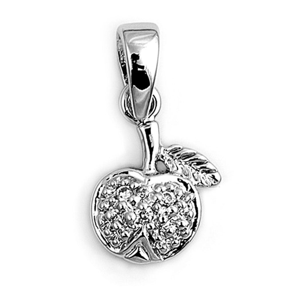 Sterling Silver Micro Pave Cluster Apple Fruit Pendant Clear Simulated CZ Charm