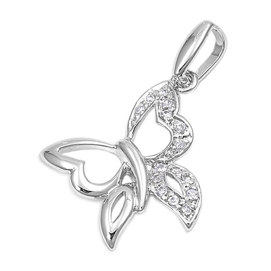 Sterling Silver Shiny High Polish Butterfly Pendant Clear CZ Charm