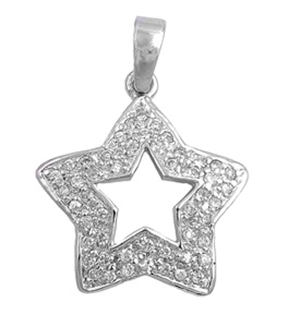 Micro Pave Star Pendant Clear Simulated CZ .925 Sterling Silver Cutout Charm
