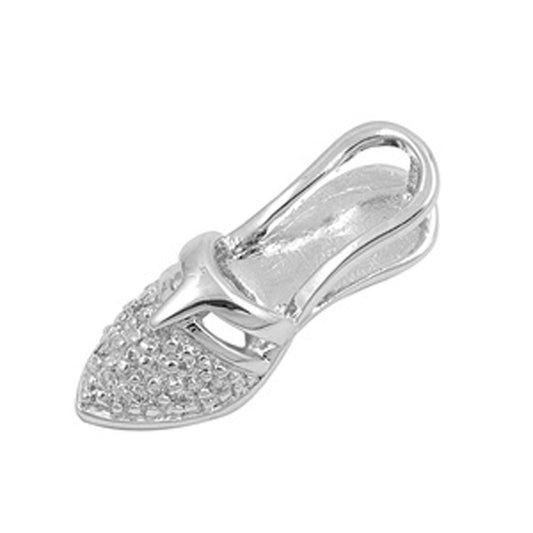 Studded Fashion Shoe Pendant Clear Simulated CZ .925 Sterling Silver Cute Charm