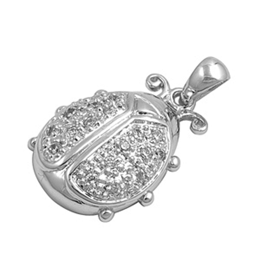 Studded Cluster Ladybug Clear Simulated CZ Pendant .925 Sterling Silver Charm