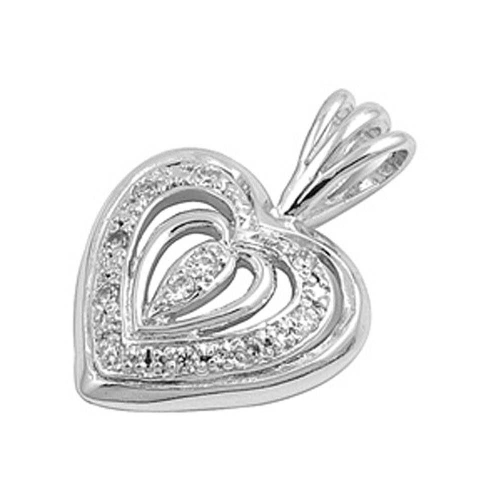 Ornate Cluster Heart Pendant Clear Simulated CZ .925 Sterling Silver Love Charm