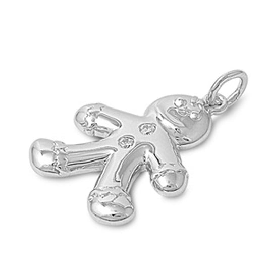 Sterling Silver Fairy Tale Gingerbread Man Pendant Clear Simulated CZ Charm