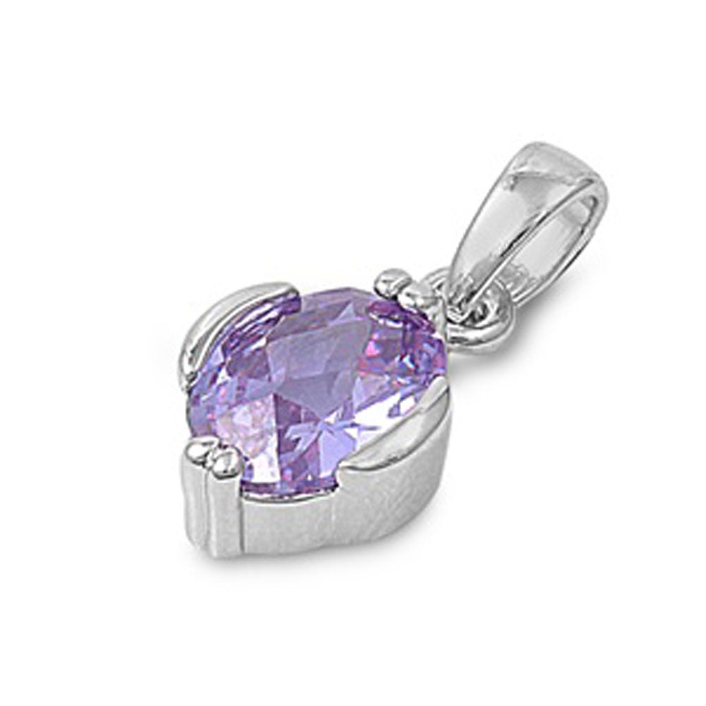 Sterling Silver Oval Simple Classic Solitaire Pendant Simulated Lavender Charm