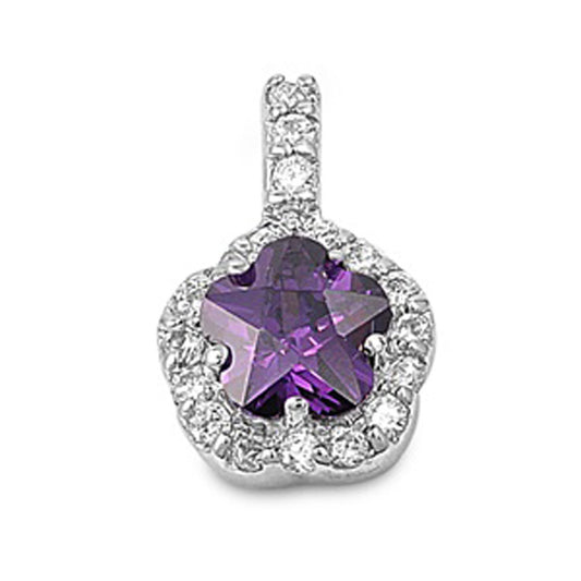 Sterling Silver Solitaire Studded Vintage Star Pendant Simulated Amethyst Charm