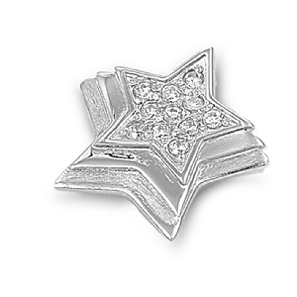 Sterling Silver Raised Stacked Multiple Star Pendant Clear Simulated CZ Charm
