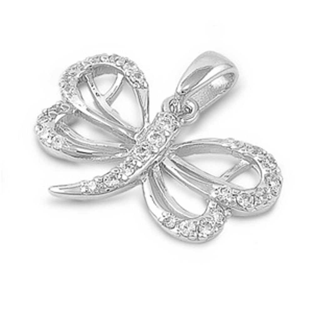 Elegant Butterfly Outline Clear CZ Pendant .925 Sterling Silver Charm