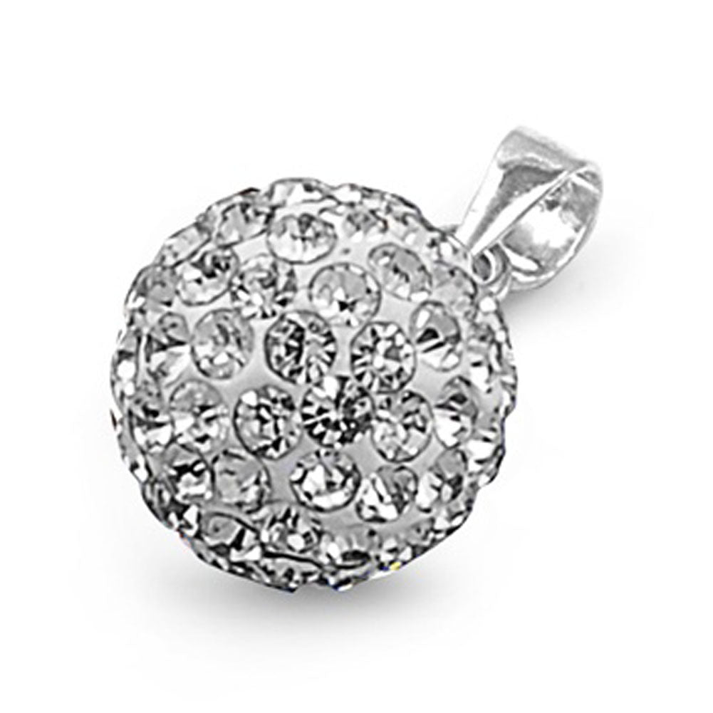 Studded Fashion Ball Pendant Clear Rhinestone .925 Sterling Silver Simple Charm
