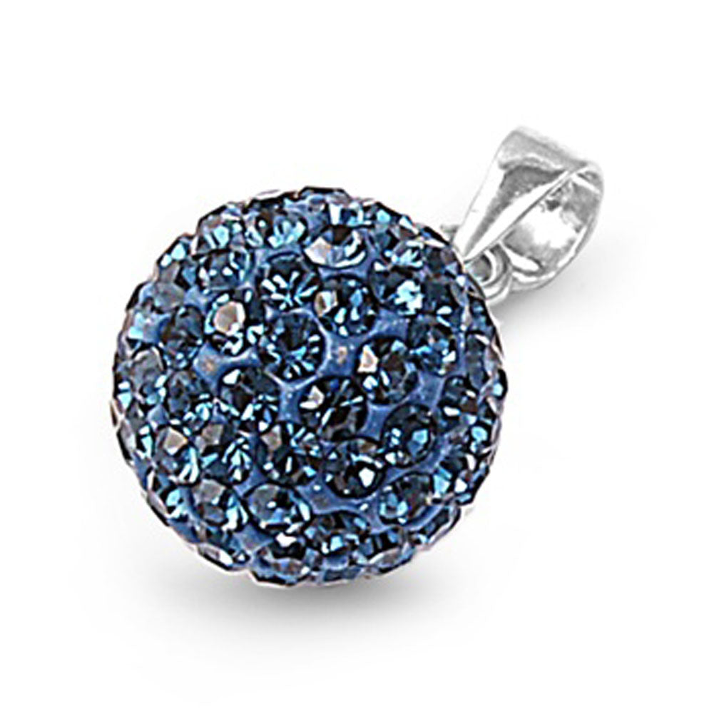 Simple Studded Ball Pendant Blue Simulated Topaz .925 Sterling Silver Charm