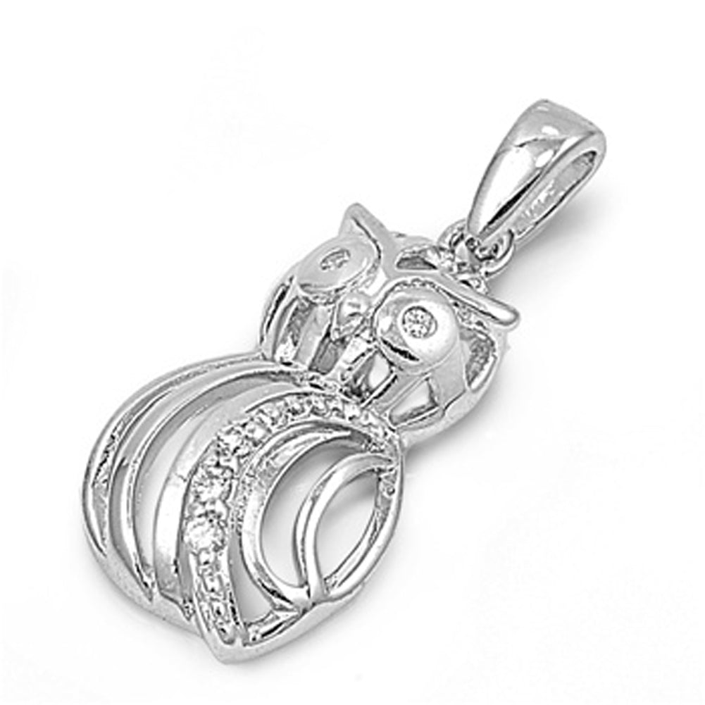 Swirl Mystic Cutout Owl Pendant Clear CZ .925 Sterling Silver Charm