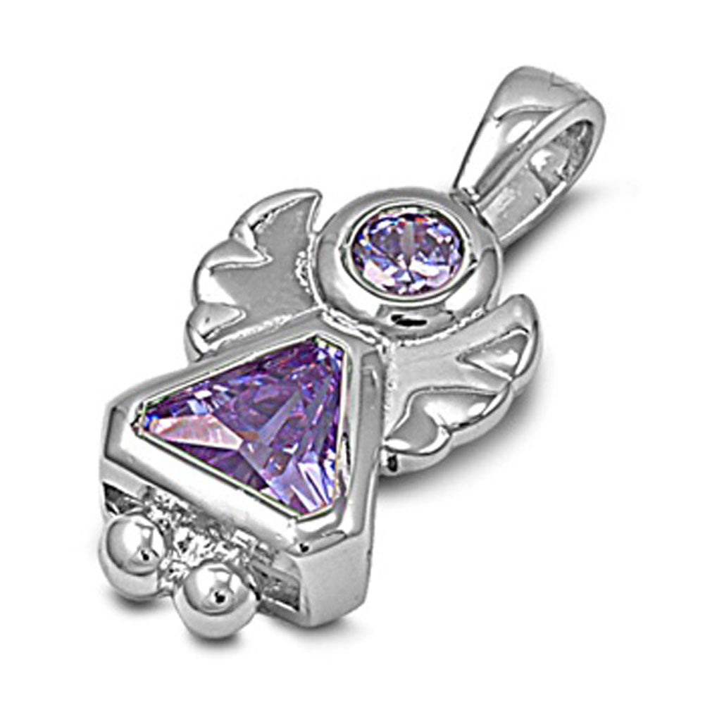 Shiny Cute Angel Pendant Simulated Lavender .925 Sterling Silver Triangle Charm