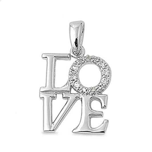 High Polish Love Pendant Clear CZ .925 Sterling Silver Word Charm