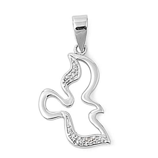 Outline Shiny Studded Dove Pendant Clear Simulated CZ .925 Sterling Silver Charm