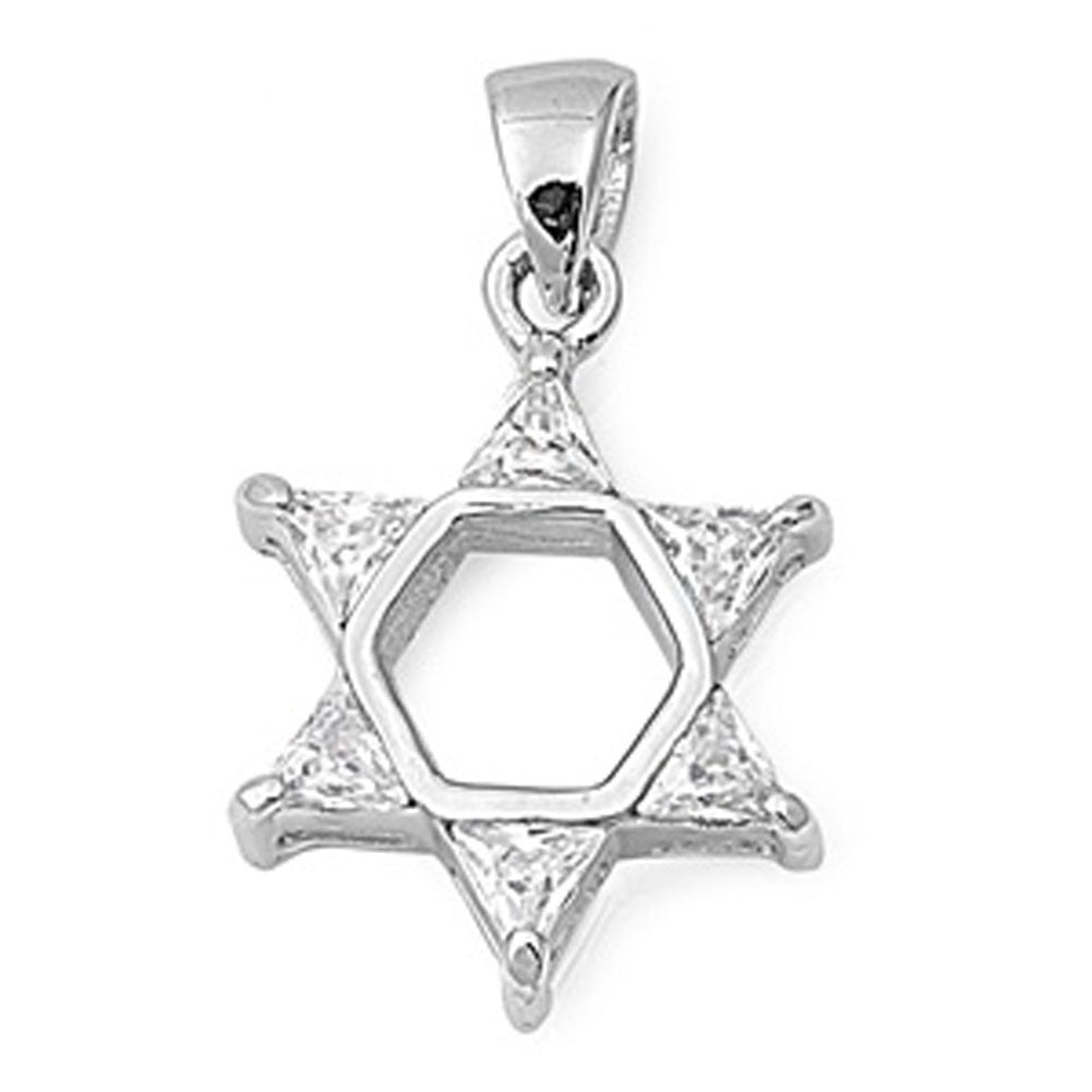 Star of David Pendant Clear Simulated CZ .925 Sterling Silver Cutout Star Charm