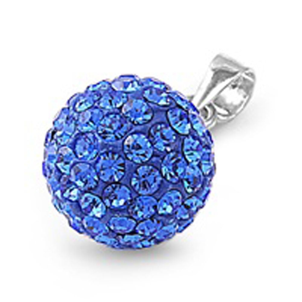 Studded Disco Ball Pendant Blue Simulated Topaz .925 Sterling Silver Charm