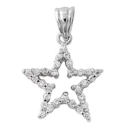 Studded Star Outline Pendant Clear Simulated CZ .925 Sterling Silver Sky Charm