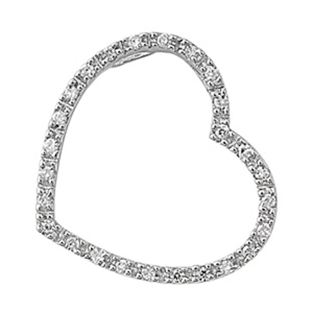 Wide Slider Heart Pendant Clear Simulated CZ .925 Sterling Silver Outline Charm