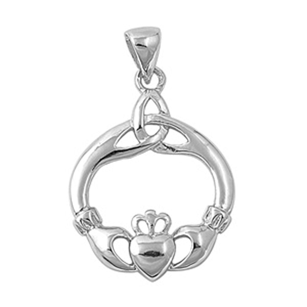 Promise Heart Celtic Knot Claddagh Pendant .925 Sterling Silver Triquetra Charm