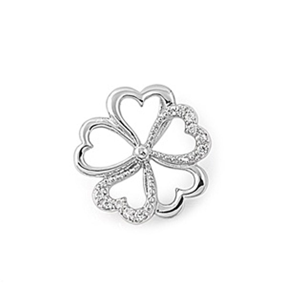 Sterling Silver Clover Promise Heart Flower Pendant Clear CZ Charm