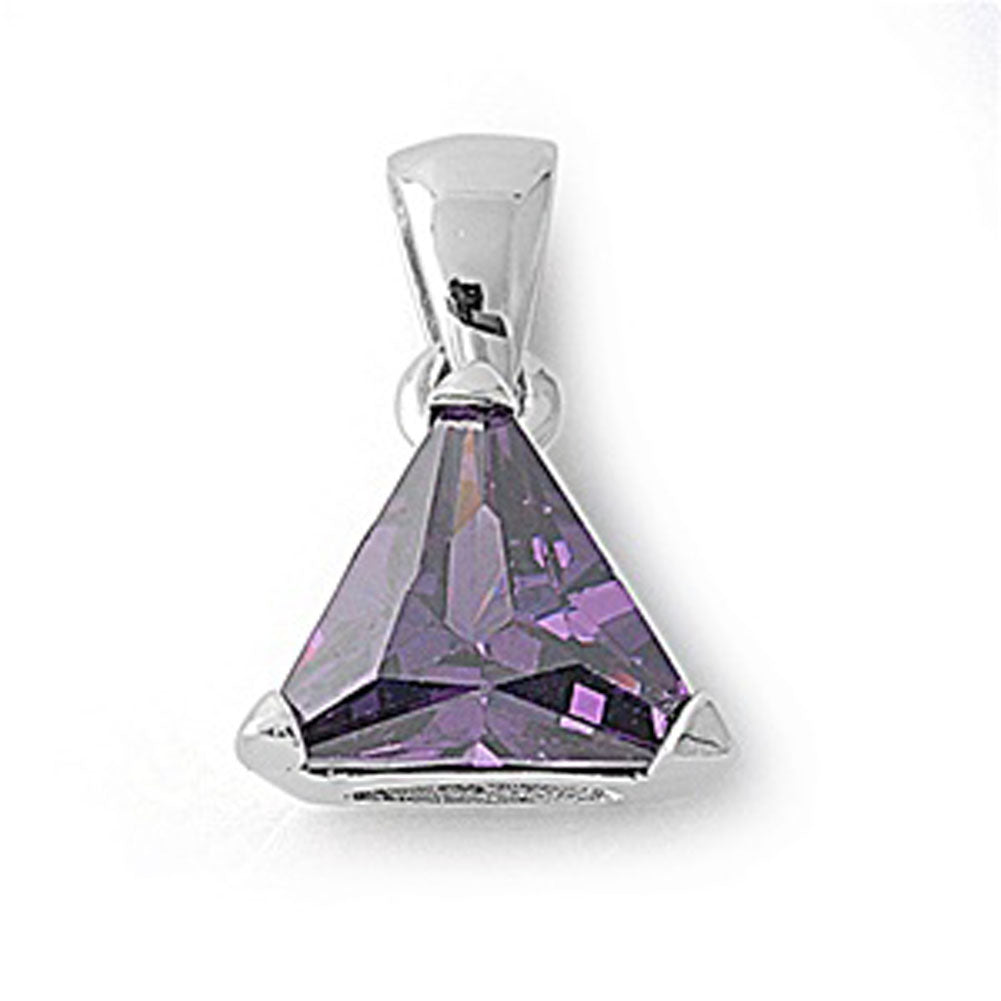 Solitaire Simple Triangle Pendant Simulated Amethyst .925 Sterling Silver Charm