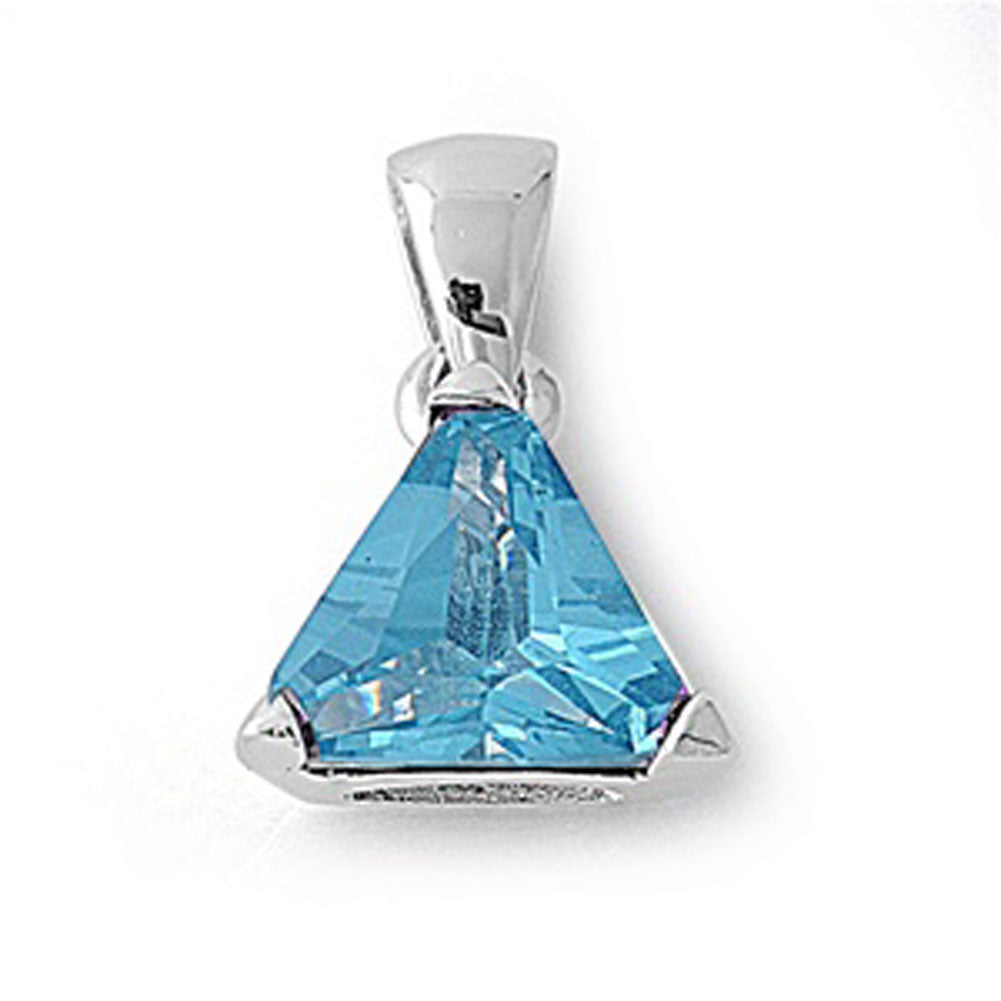 Sterling Silver Solitaire Classic Triangle Pendant Simulated Aquamarine Charm