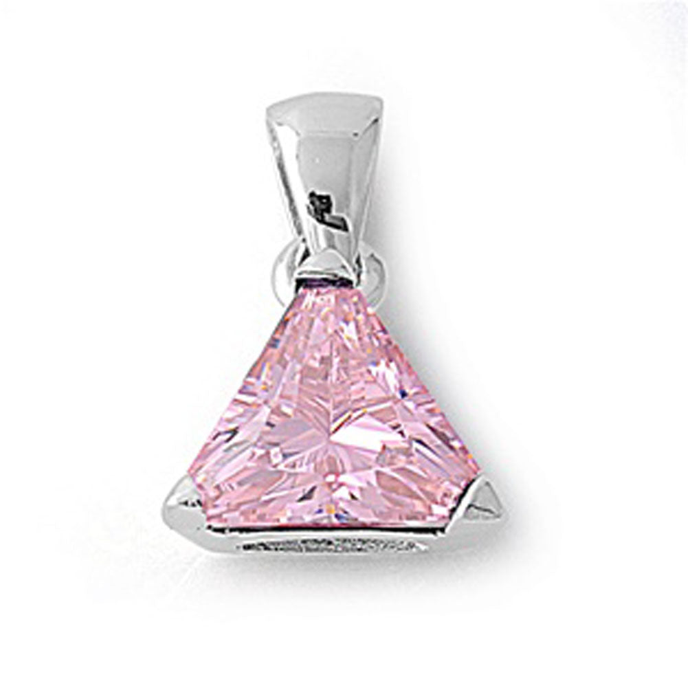 Solitaire Simple Triangle Pendant Pink Simulated CZ .925 Sterling Silver Charm