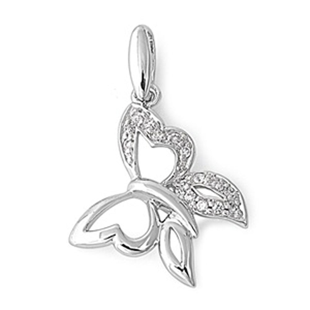 Sterling Silver Sparkly High Polish Butterfly Pendant Clear Simulated CZ Charm