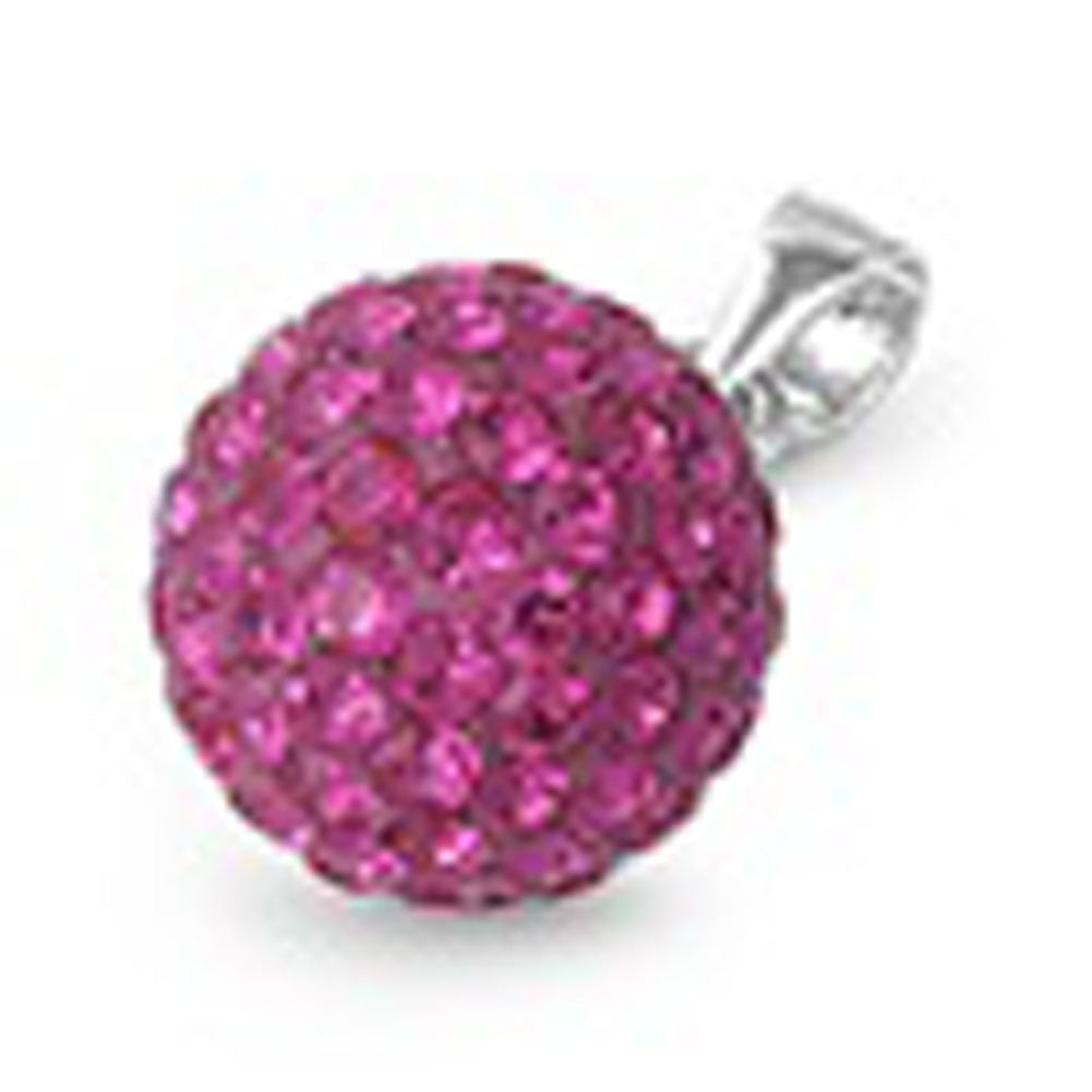Studded Pink Ball Pendant Rose Pink Rhinestone .925 Sterling Silver Disco Charm