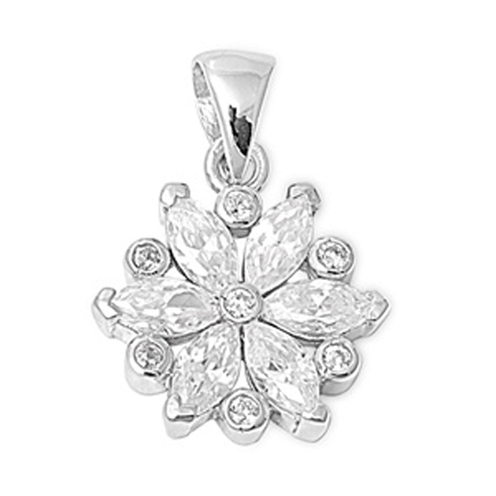 Sparkly Flower Blossom Pendant Clear CZ .925 Sterling Silver Charm
