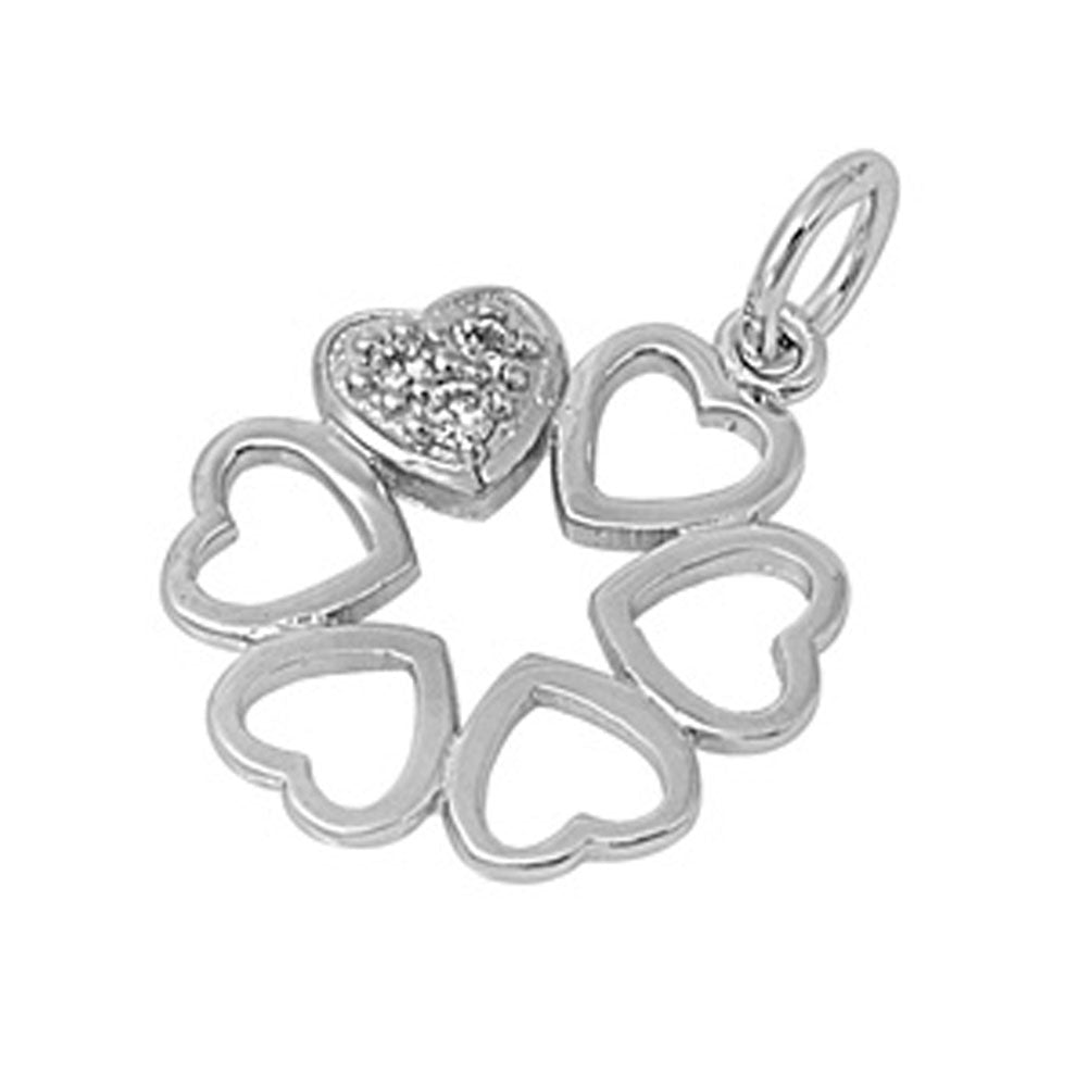 Repeating Heart Flower Pendant Clear Simulated CZ .925 Sterling Silver Charm