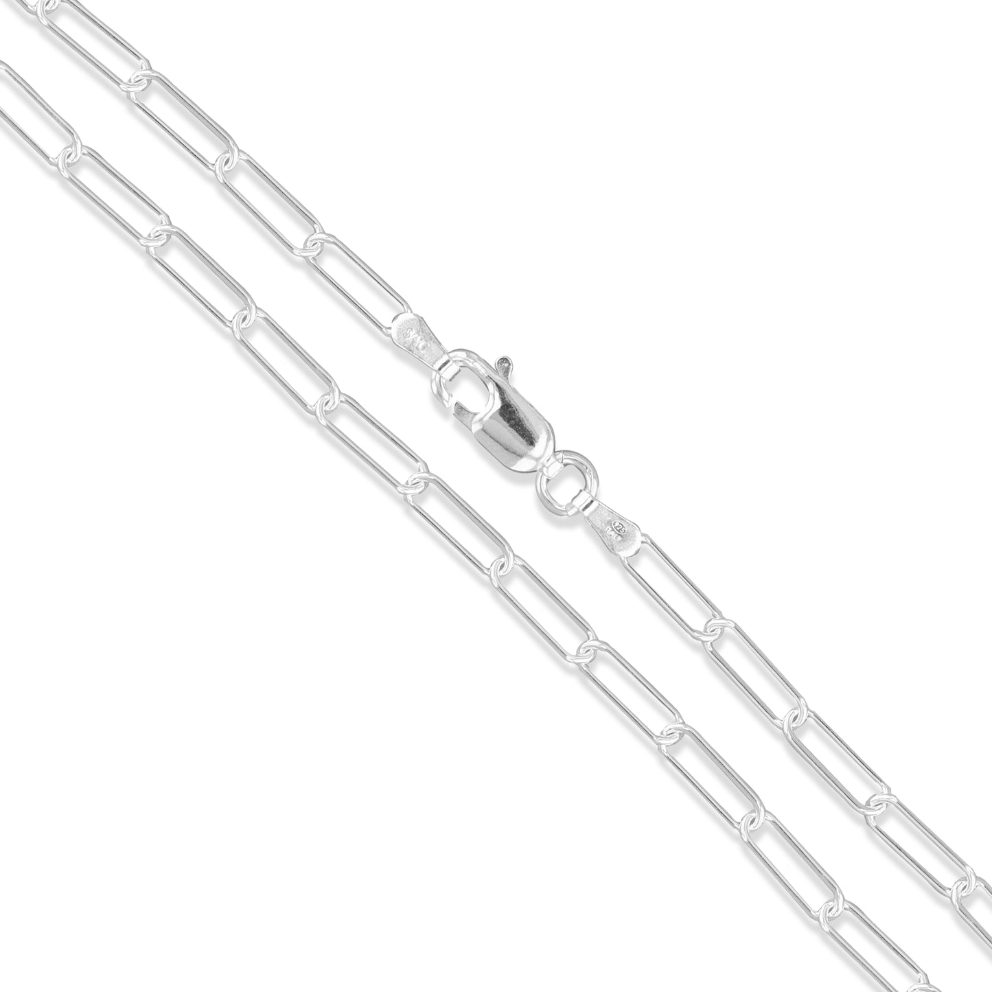 Sterling Silver Paperclip Rolo Link Chain 3mm Solid 925 Italy Necklace