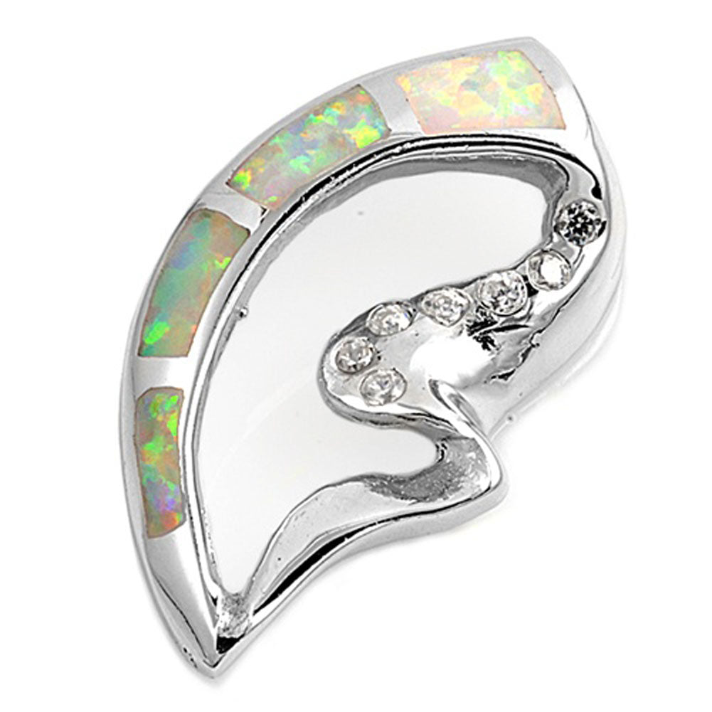 Abstract Seashell Pendant White Simulated Opal .925 Sterling Silver Open Charm