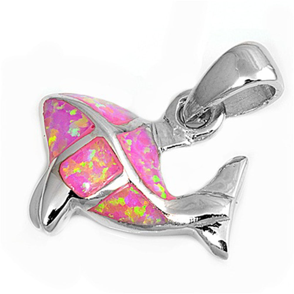 Fish Sparkly Mosaic Whale Pendant Pink Simulated Opal .925 Sterling Silver Charm