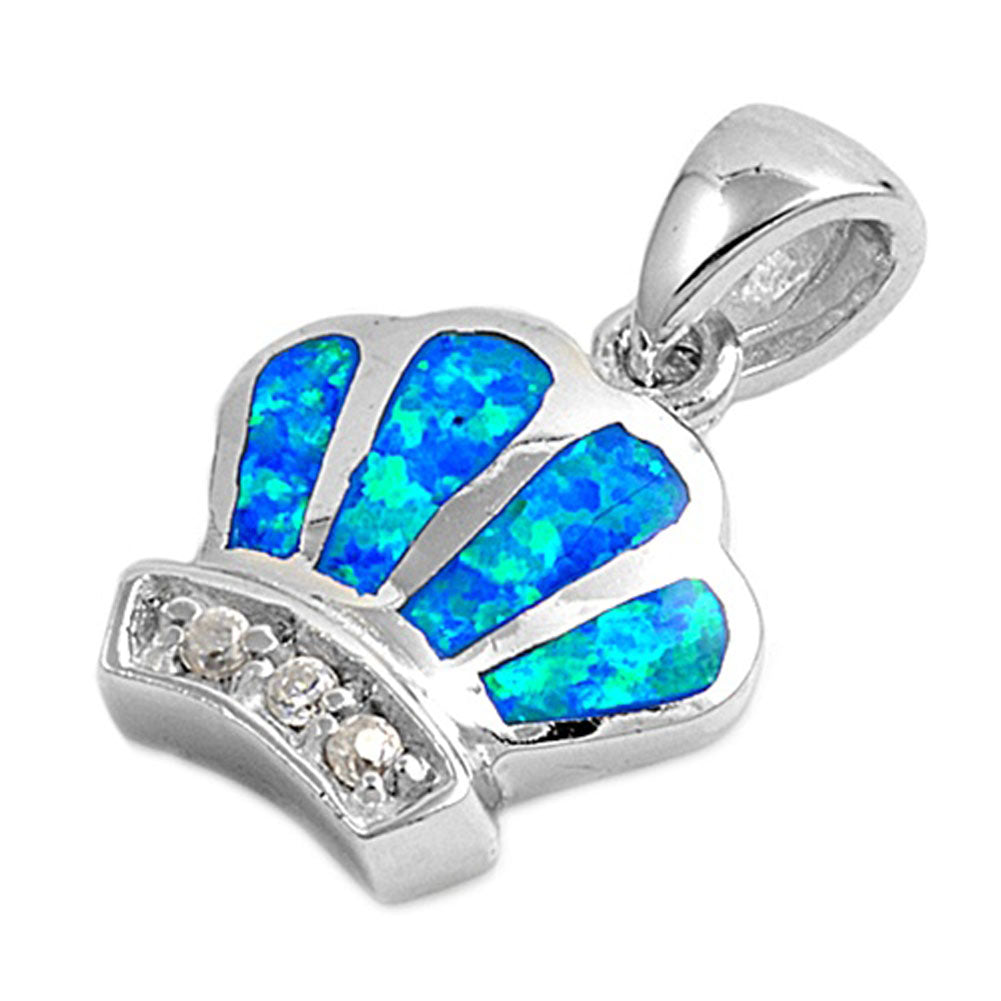 Sparkly Royal Crown Pendant Blue Simulated Opal .925 Sterling Silver King Charm
