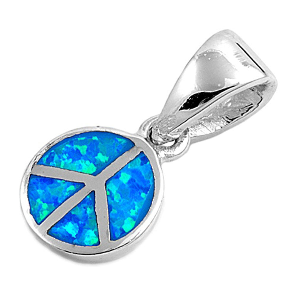 Retro Peace Sign Pendant Blue Simulated Opal .925 Sterling Silver Hippie Charm