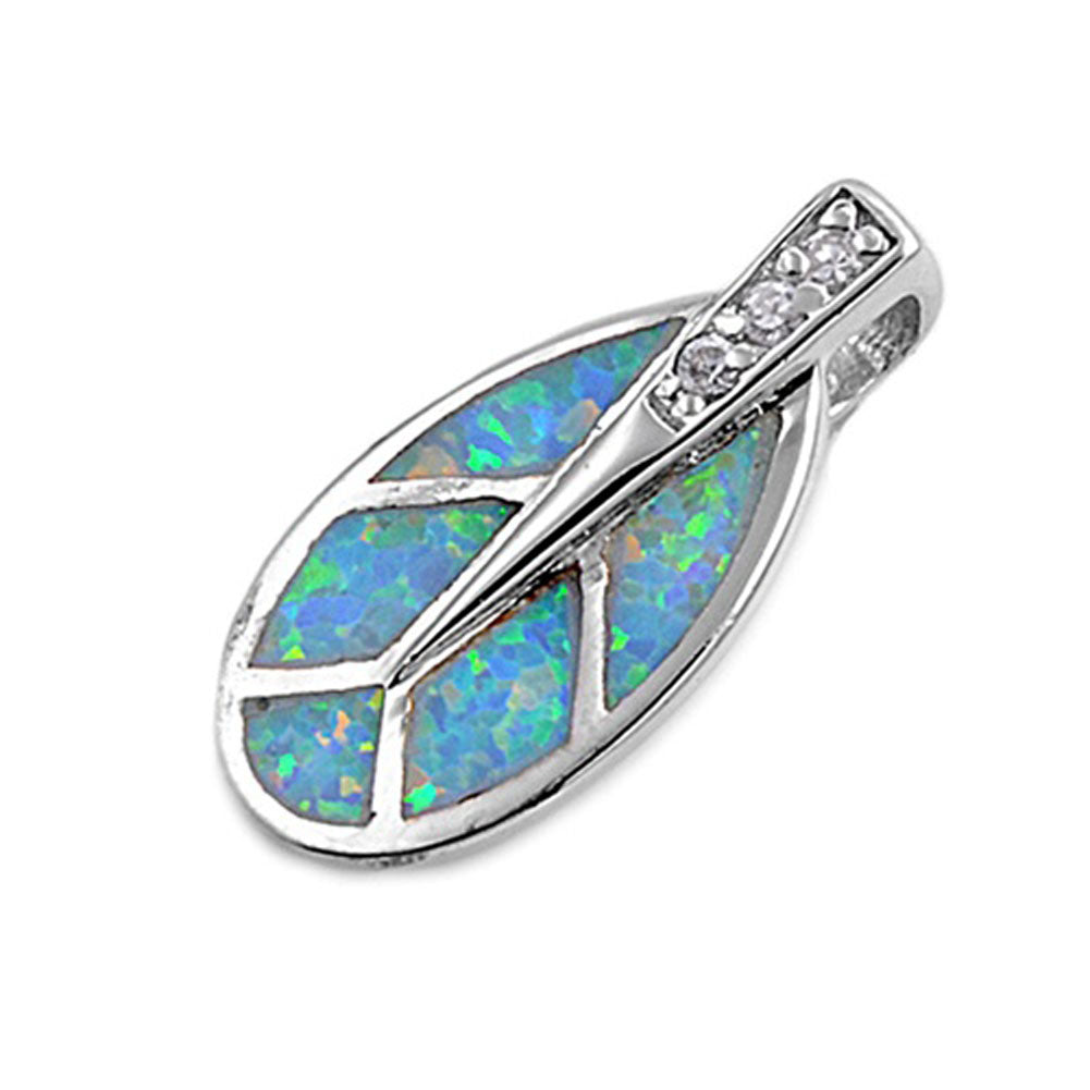 Cute Mosaic Oval Pendant Light Blue Simulated Opal .925 Sterling Silver Charm
