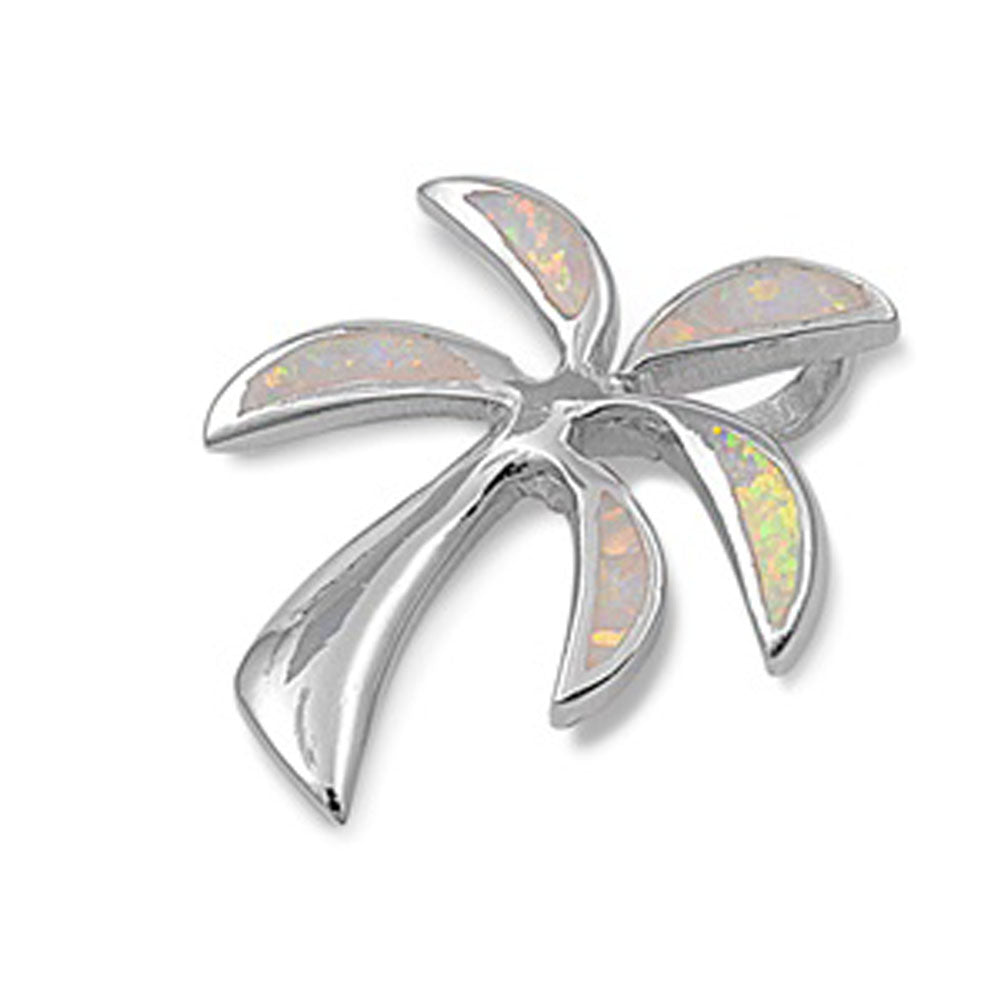 Palm Tree Pendant White Simulated Opal .925 Sterling Silver Sparkly Beach Charm