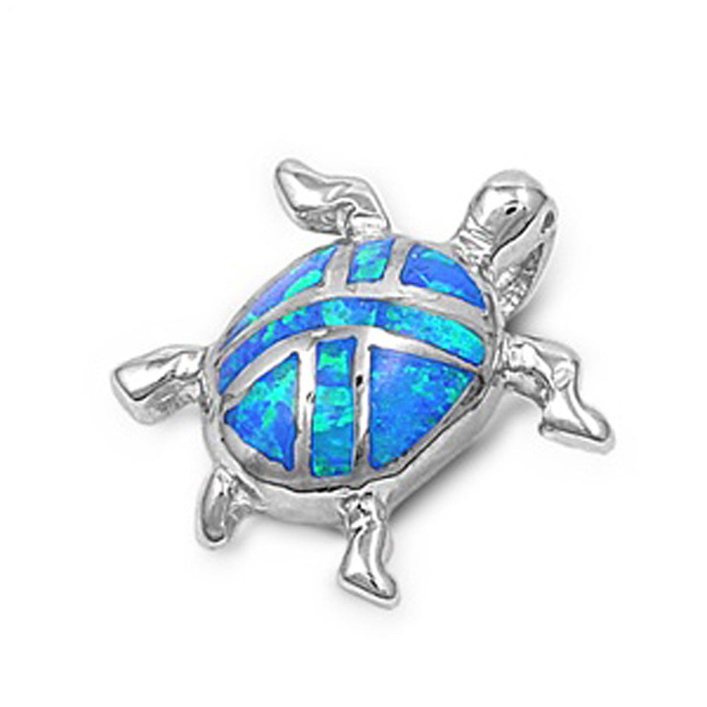 Criss-Cross Turtle Pendant Blue Simulated Opal .925 Sterling Silver Beach Charm