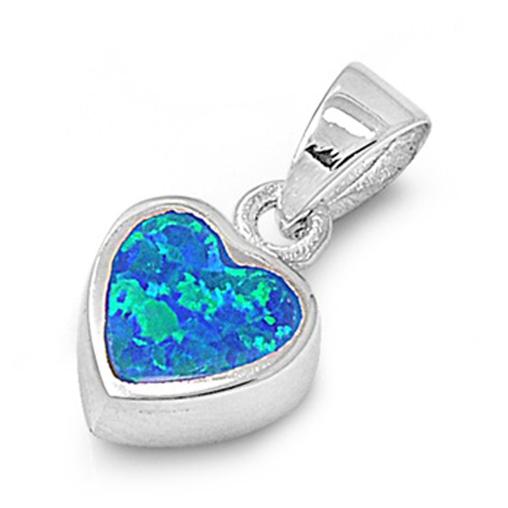 Sparkly Promise Heart Pendant Blue Simulated Opal .925 Sterling Silver Charm
